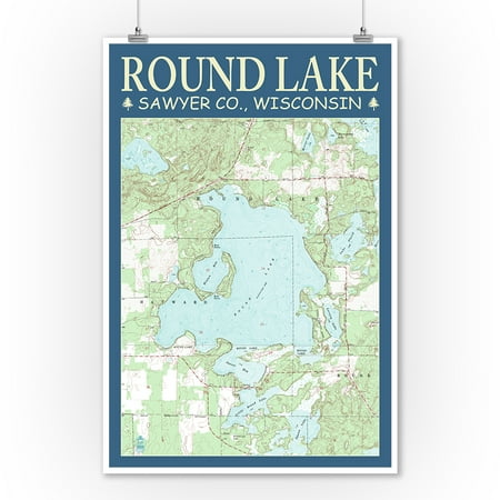 - Round Lake Chart - Sawyer County, Wisconsin - Lantern Press Poster (9x12 Art Print, Wall Decor Travel Poster)