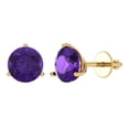 thumbnail image 2 of 4 Ct Round Cut Studs Purple Natural Amethyst 14K Yellow Solid Solid Gold Everyday Dainty Earrings Screw Back, 2 of 7