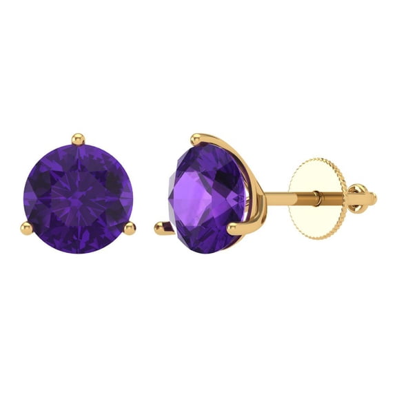 4 ct Screw-Back Stud Earrings for Women | 8.0mm Round Cut Natural Amethyst | 18K Yellow Gold