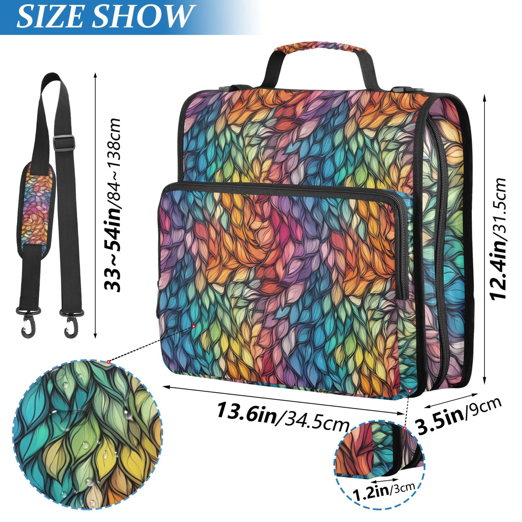 FORMRS Zipper Binder with Shoulder Strap 2-inch Ring 500 Sheet Capacity File Bag, Colorful Dragon Scales Pattern