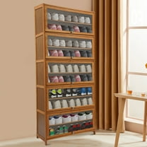 11-Tier Shoe Cabinet with Clear Doors, Bamboo Entryway Storage Organizer 31.5 Inch for 30 Pairs Shoes, Brown