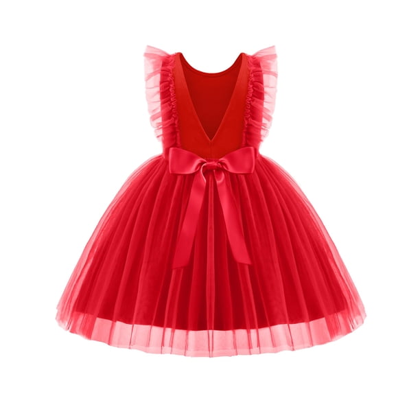 Vestido Arshiner para niñas pequeñas, sin mangas, con forma de princesa, tutú, rojo