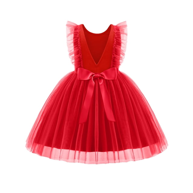 Vestido Arshiner para niñas pequeñas, sin mangas, con forma de princesa, tutú, rojo