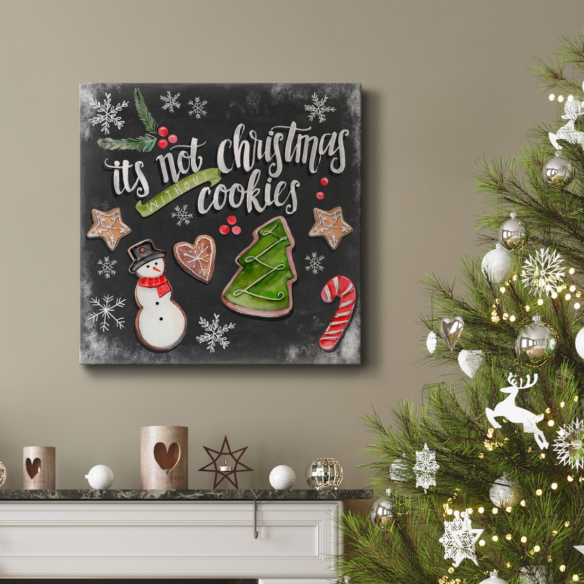 Merry Christmas Pine Wreath - Premium Gallery Wrapped Canvas - Ready to Hang