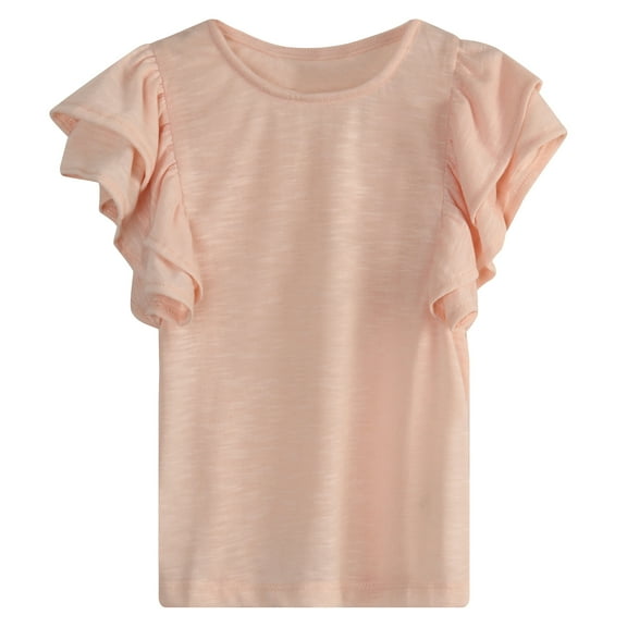 Richie House Girls' cotton knit T-shirt with ruffle sleeves RH1008