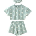 thumbnail image 2 of WESIDOM Toddler Girl Clothes Baby Girls Outfits 6M-5T Summer Floral Print Shirt+Shorts+Headband 3pcs Baby Clothing, 2 of 6