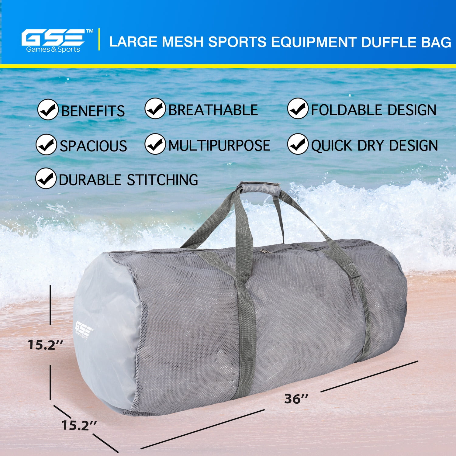 GSE Games & Sports Expert 6 Pack Large Mesh Duffel Bag with Zipper. Sport Equipment Scuba Bag for Sport Balls, Team Practice, Swimming Gear, Diving, Rafting, Water Sports - 6 Colors