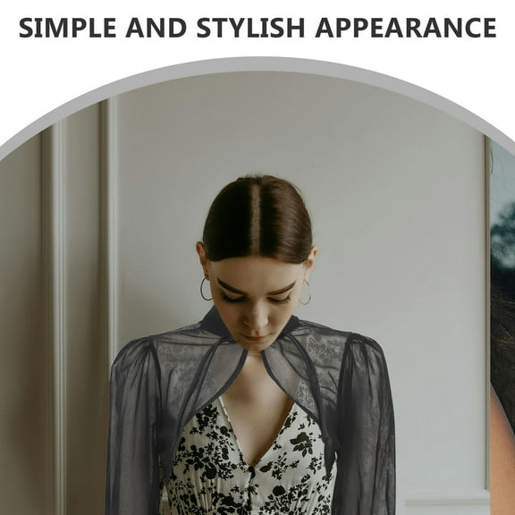 LOLIPPYY Elegant Black Chiffon Shrug with Open Front and Chinese Style Details for Dresses