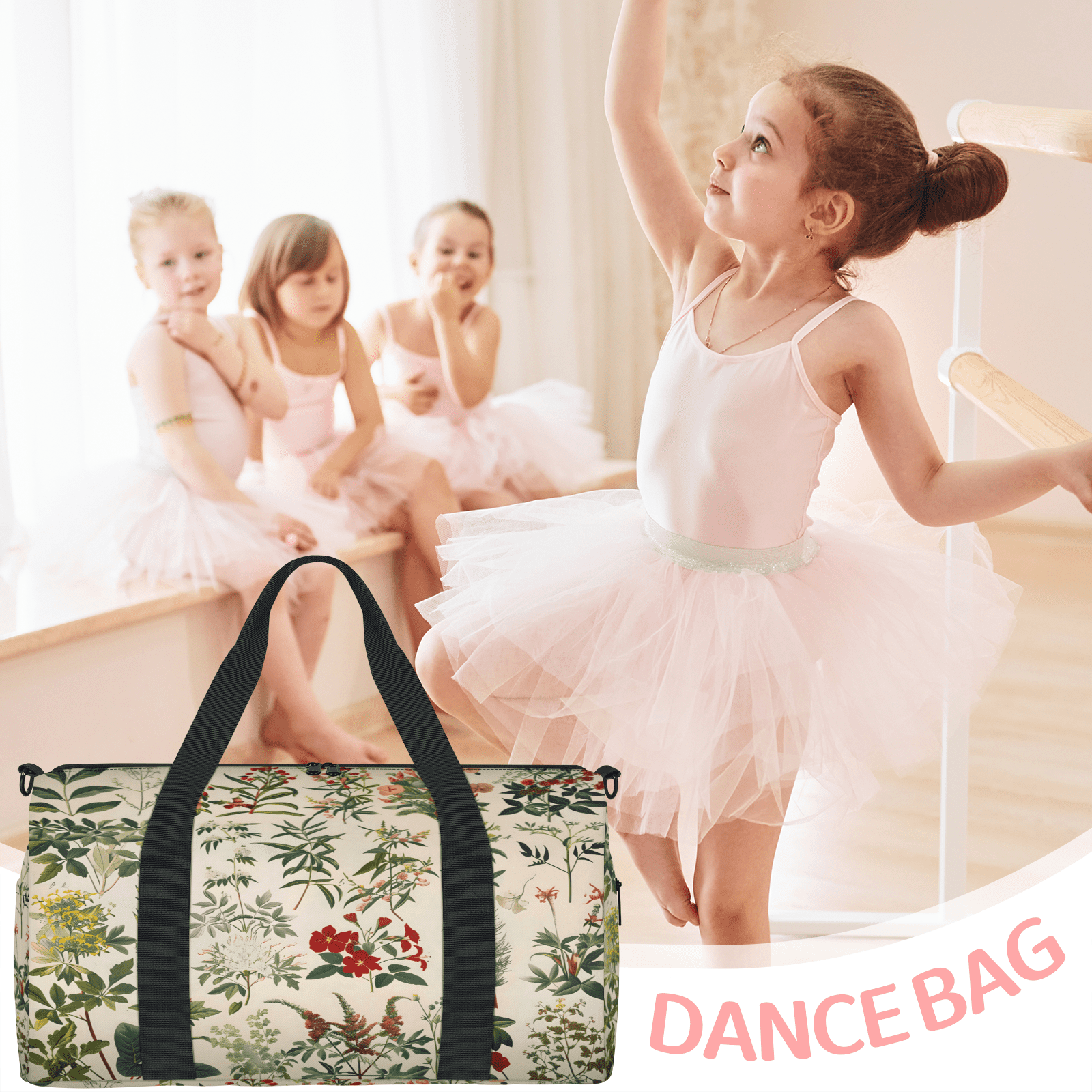 Herdesigns Spring Summer Floral Vintage Wildflower Gym Bag for Women, Duffle Bag for Travel Sport, Lightweight Waterproof Carry on Weekender Overnight Dance Yoga Workout Bags
