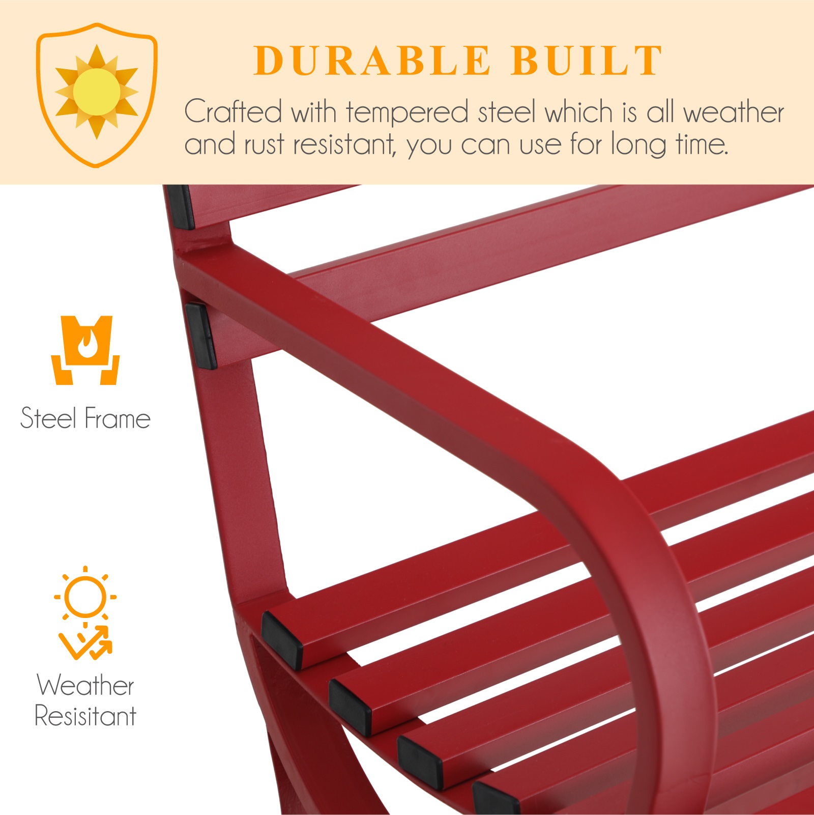 MF Studio Outdoor Durable Steel Bench - Red - image 2 of 6