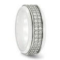 thumbnail image 4 of Auriga Stainless Steel Polished White Ceramic CZ Ridged Edge Ring for Women Size 10, 4 of 6
