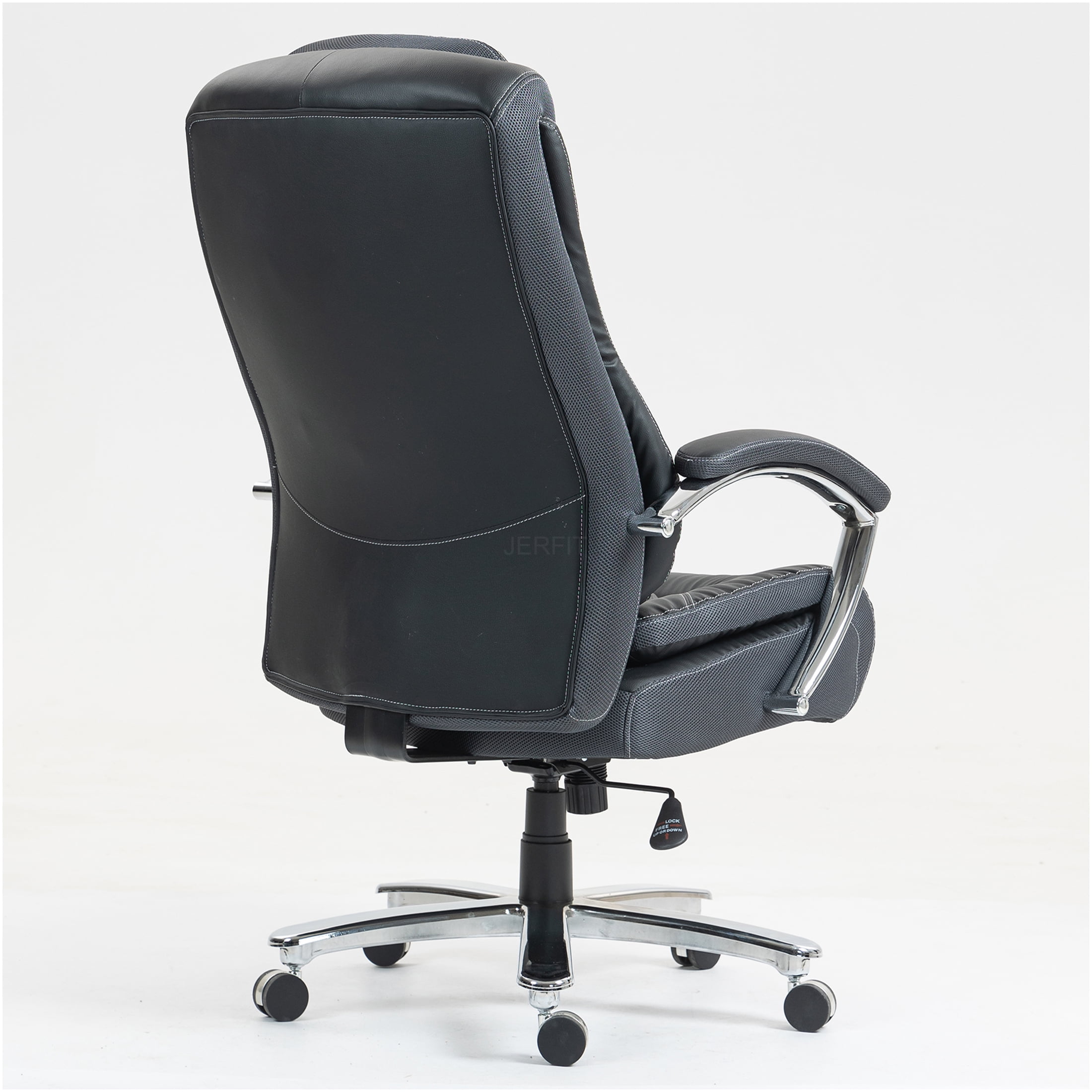 JERFIT Ergonomic Office Chair with Lumbar Support, High Back PU Leather Executive Desk Chair, Adjustable Flip Arms & Tilt for Home Office, Black