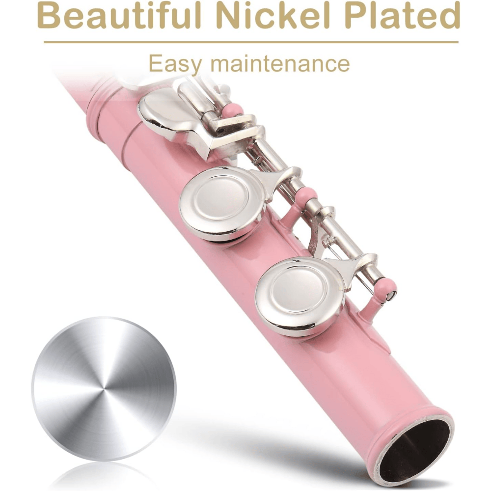 Tcbosik Holes Concert C Flute with Case, Cloth, Screwdriver, Lubricant and Cleaning Rod, Beginner Musical Instrument, Pink