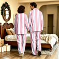 thumbnail image 7 of Matching Pajamas for Couples Long Sleeve His and Hers Pajamas Sets Sleepwear Striped Button Down Warm Lounge Sets 2 Pcs Loungewear Pink XXL, 7 of 7
