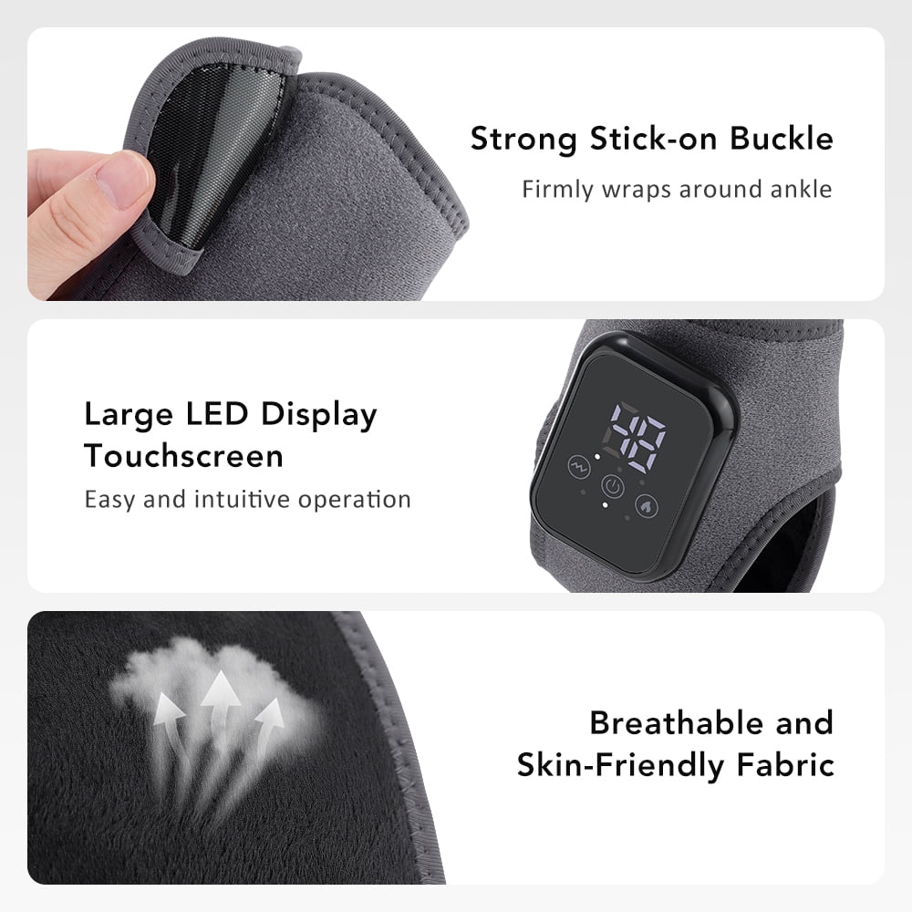 Ankle Heating Pad with Massage, 2Pcs Cordless Heated Ankle Brace Wrap, 3 Heat & Vibration Settings, USB Rechargeable Ankle Massager for Pain Relief, Gray