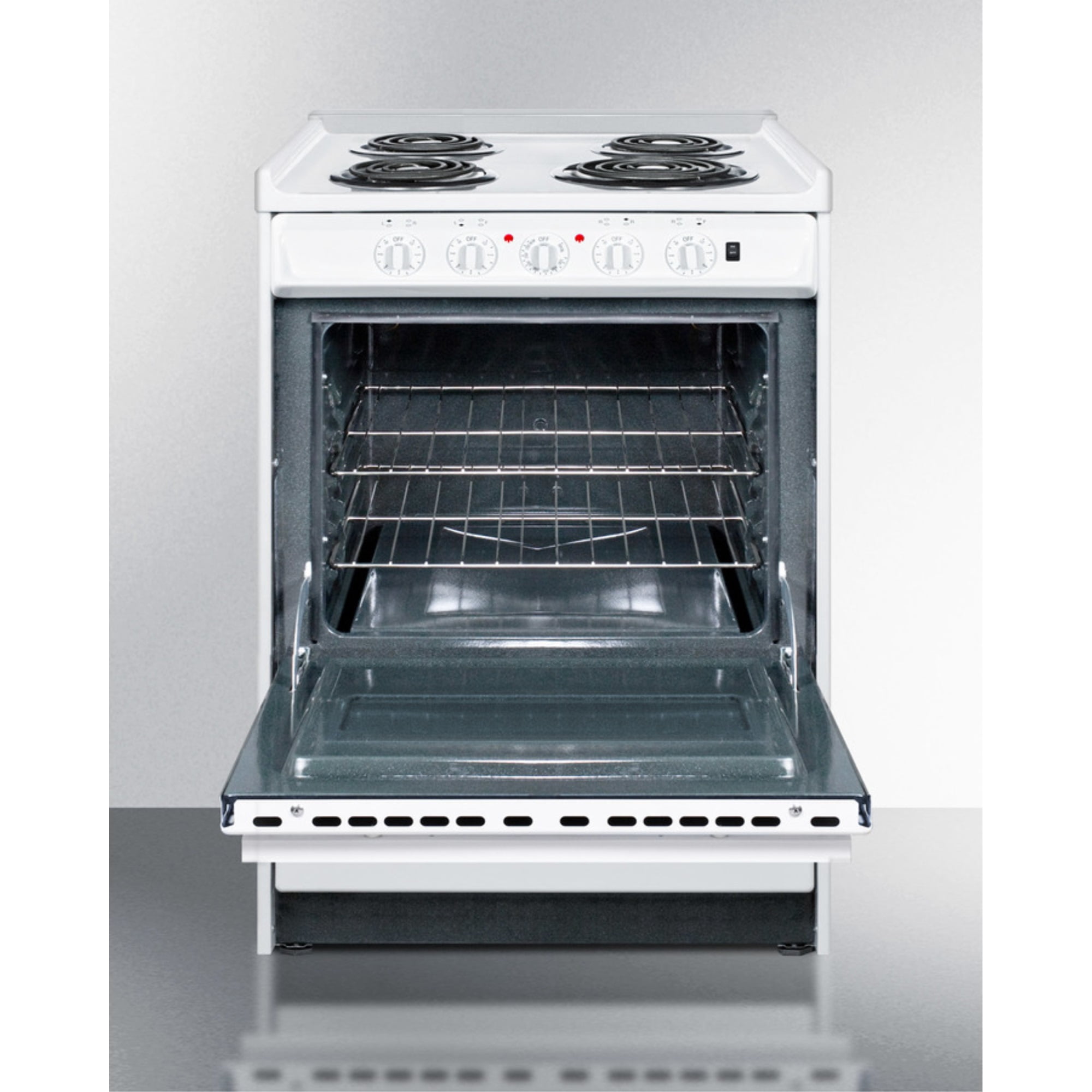 24" wide slide-in style electric coil top range in white