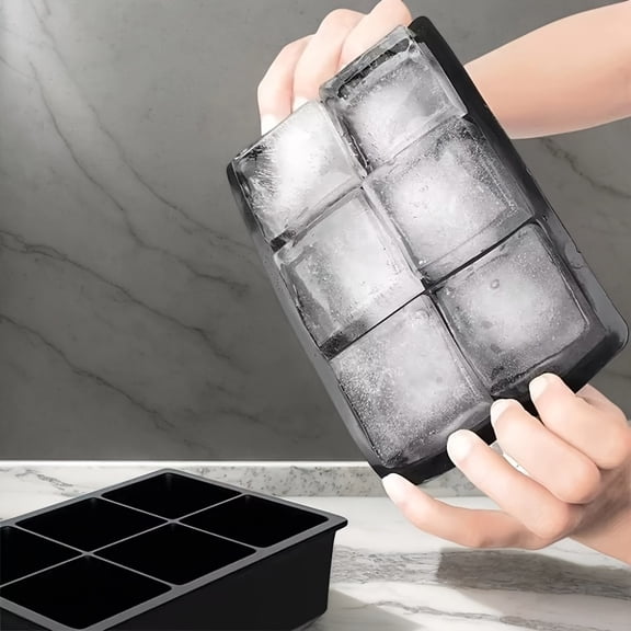 6-Cell Large Silicone Ice Cube Tray, Square Ice Mold for Cocktails, Party Drinks, BBQ, Freezer Safe