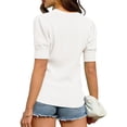 thumbnail image 4 of Women's Short Sleeve Bubble Sweater Round Neck Pullover Top Ribbed Knit Sweater Shirt, 4 of 5