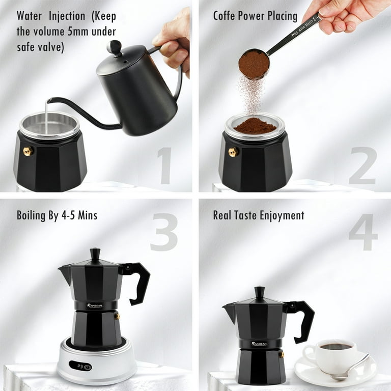 RSSK Electric Moka Coffee Pot Espresso Italian Coffee Maker 6 Cups Percolator Coffee Pot Electric Stainless Steel Classic Cafe Maker