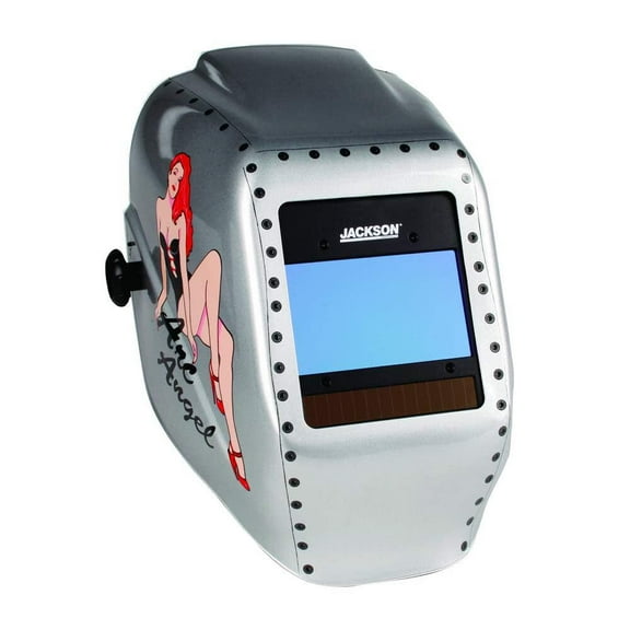 Jackson Safety Welding Helmet - Auto Darkening - Nylon - 3.94" x 2.36" Viewing Area - Shade 4/9-13 Insight® Variable ADF 1/1/1/1 - 370 Speed Dial Headgear - Arc Angel Graphics - HLX 100 Series