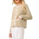 thumbnail image 4 of Suéter de cardigan de botón para mujer INSPIRE CHIC, cuello redondo, con ribete en contraste, de manga larga, tejido acanalado, talla XL, color caqui, 4 of 5
