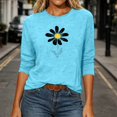 thumbnail image 6 of Floral Tshirts for Women 3/4 Sleeve Casual Tunic Shirts Crew Neck Loose Summer Fall Going Out Outfits Sky Blue, 2XL, 6 of 6