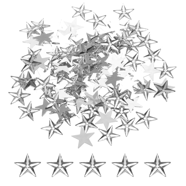 Uxcell 100Pcs Acrílico Estrella Rhinestone 0.55"x0.55" Gemas Plásticas de Fondo Plano Etiquetas de Joyería Blancas