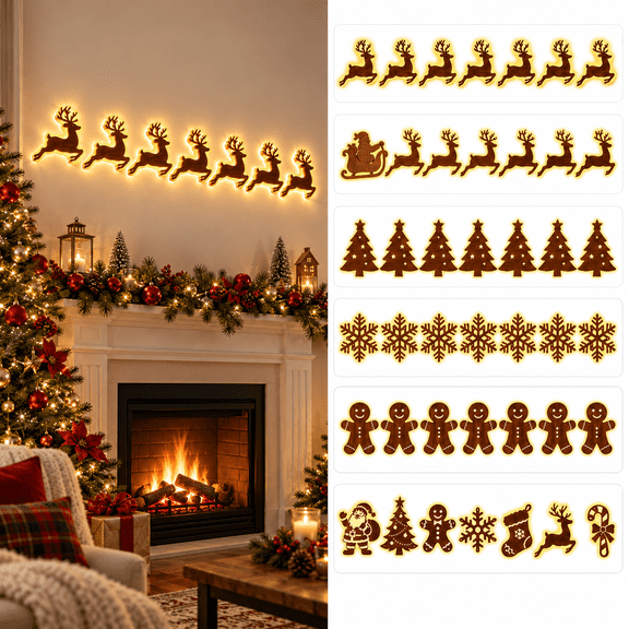 LED Christmas Wall Decorations, 7 Piece Glowing Holiday Wall Decor, Gingerbread Man Design for Indoor Home Window Living Room Christmas Display