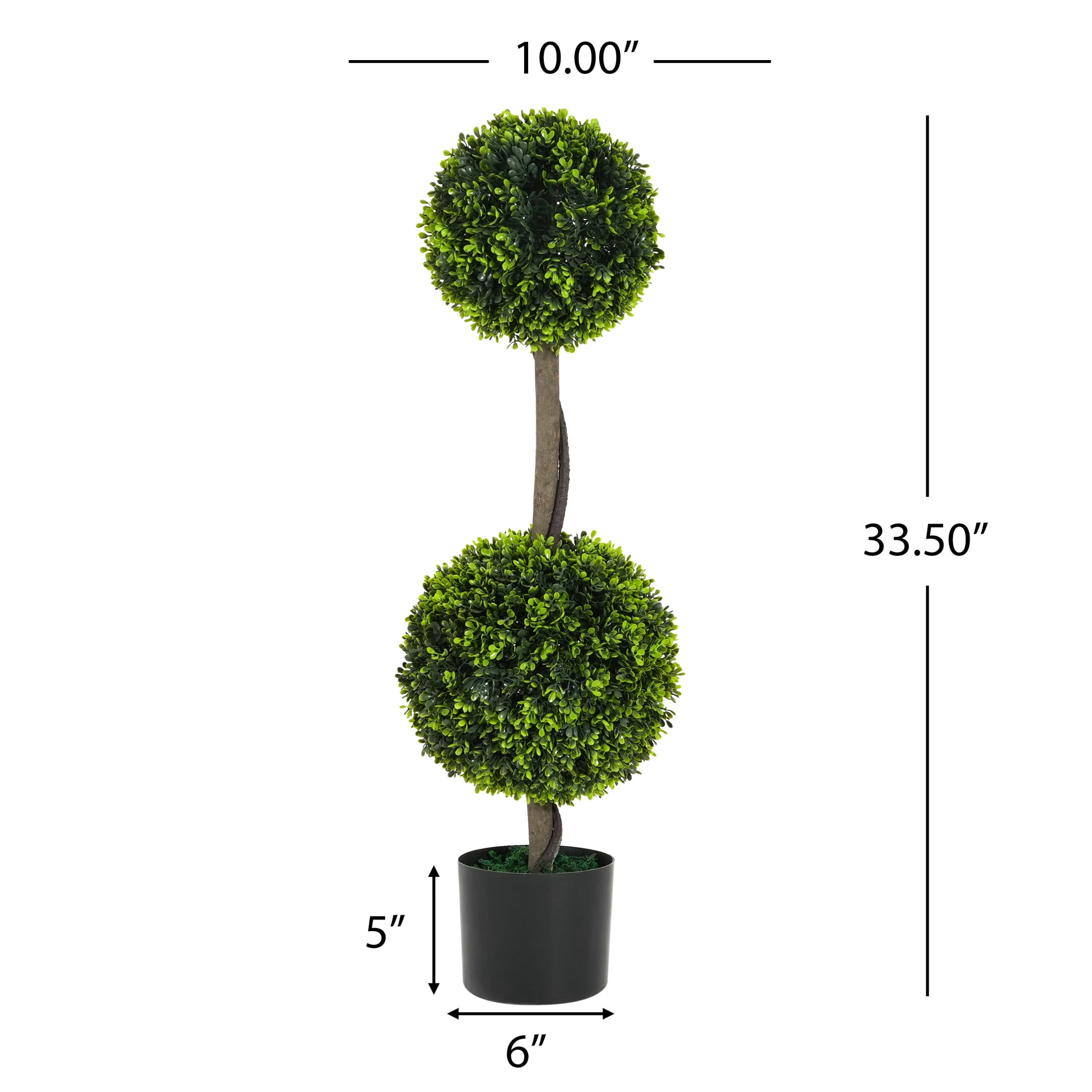 Christopher Knight Home 34" Topiary Boxwood Tree in Black Plastic Pot, Pre-Potted Faux Greenery Tree for Home Decor, Set of 2