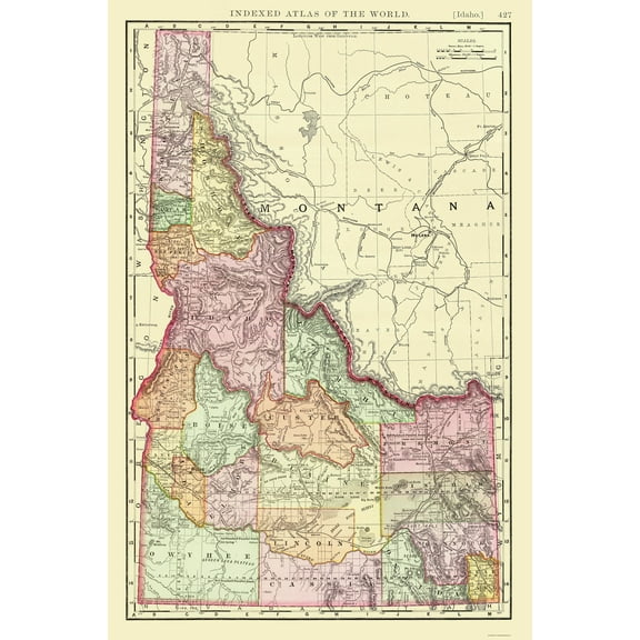 Historic State Map - Idaho - Rand McNally 1897 - Vintage Wall Art