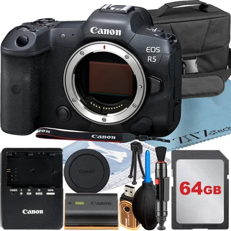 Canon EOS R5 Mirrorless Digital Camera (Body Only) Full-Frame with 64GB Card + Case + ZeeTech Accessory Bundle (International Version)