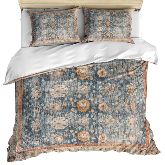 Blue Beige Vintage Bedding 3 Piece Duvet Cover Set California King, Modern Geometric Abstract Art Ethnic Soft Microfiber Comforter Cover with Zipper Closure & Pillowcases, FadeResistant Quilt Cover