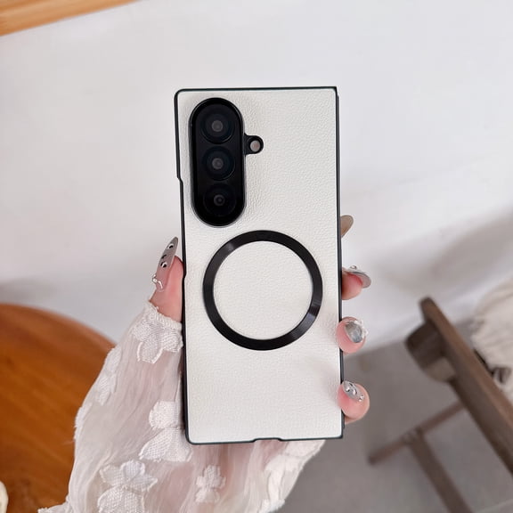 Magnetic For Samsung Galaxy Z Fold 4 Phone Case,Ultra Slim Anti-Scratch PU Leather Back,Compatible with Mag-Safe,Shockproof Drop Protection Rugged Durable Phone Case Cover,White