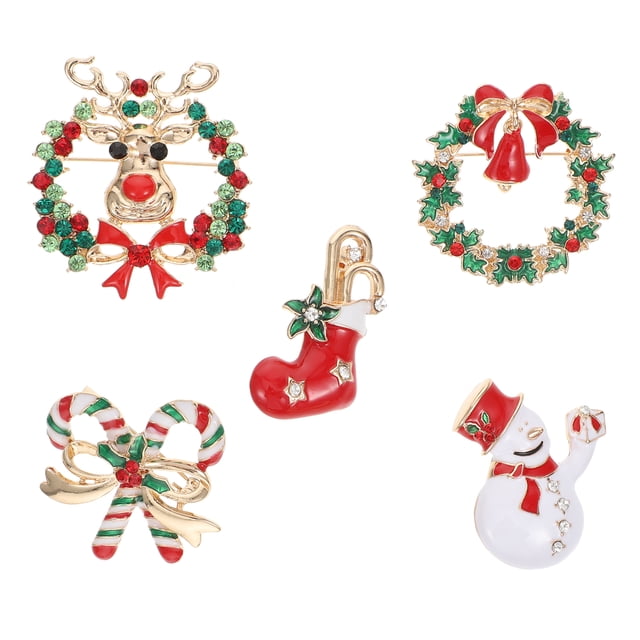 5 broches navideños de aleación con dibujos animados, regalo de Navidad para mujeres y niños.