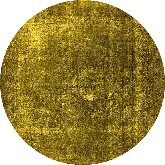 Ahgly Company Machine Washable Indoor Round Oriental Yellow Industrial Area Rugs, 4' Round
