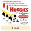 (3 pack) Huggies Simply Clean Fresh Baby Wipes, Unscented, 11 Flip-Top Packs (704 Total Wipes)