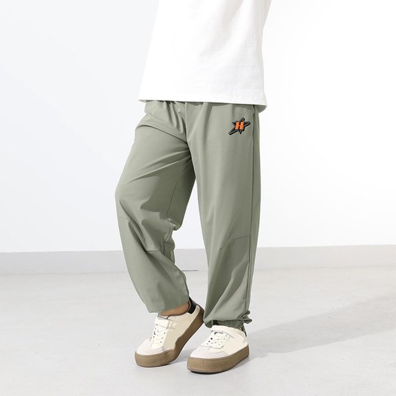 Eltusu Boys Sweatpants, Casual Loose Elastic Waist Sports Jogger Pants Green Size 8 T
