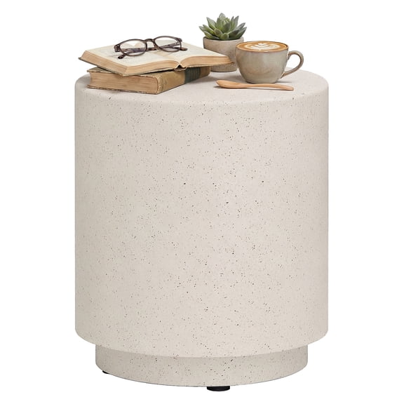 Concrete Accent Table, Round Side Table Cream White, Indoor Outdoor End Table