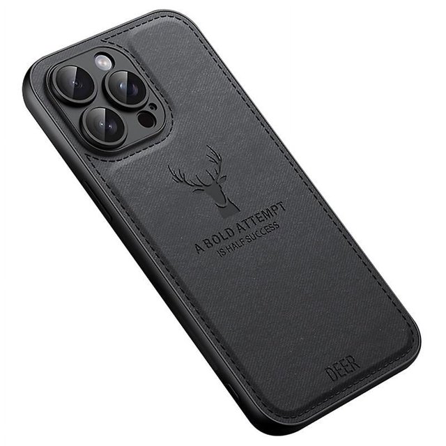 KAIYANG Funda protectora de piel sintética + PC + TPU con diseño de ciervos para iPhone 12 Pro Max, color gris, negro y multicolor