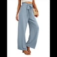 thumbnail image 3 of Pantalones Anchos para Mujer con Bolsillos, Cintura Alta, Nudo Ajustable, Holgados, Informales, para Trabajo y Negocios. Azul S, 3 of 6
