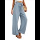 thumbnail image 3 of Pantalones Anchos para Mujer con Bolsillos, Cintura Alta, Nudo Ajustable, Holgados, Informales, para Trabajo y Negocios. Azul M, 3 of 6