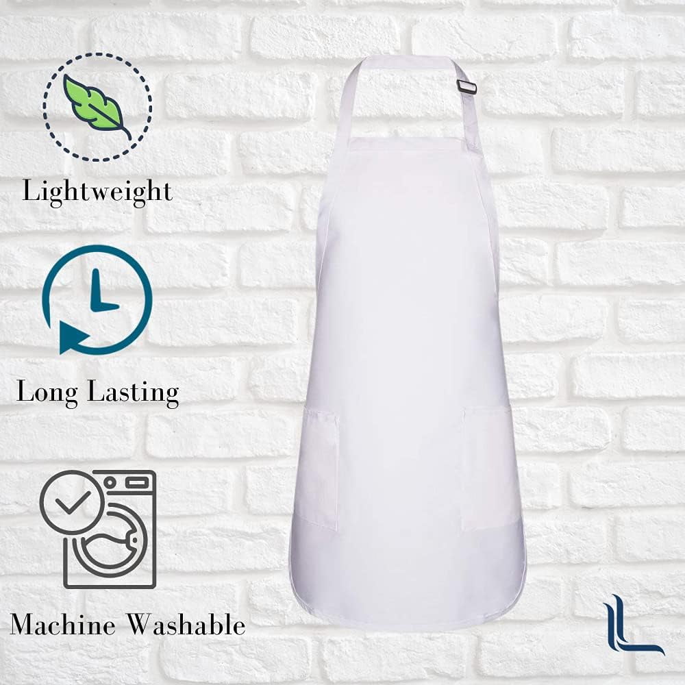 Linteum Textile (12- Pack 30x21 in, White) Two-Pocket TWILL BIB APRON with Adjustable Neck Strap