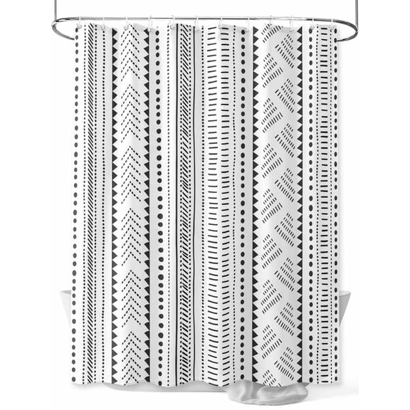 Fsddascl Farmhouse Boho Shower Curtain Set - 72" x 78" Washable Bathtub Curtain with 12 Hooks, Vintage Abstract Geometric Striped Waterproof Fabric Stall Shower Curtains for Bathroom/Bathtub Décor
