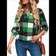 thumbnail image 2 of Blusas de Trabajo Básicas Informales para Mujer, con Cuello en V, Estampado A Cuadros, Puños y Larga. Verde L, 2 of 7
