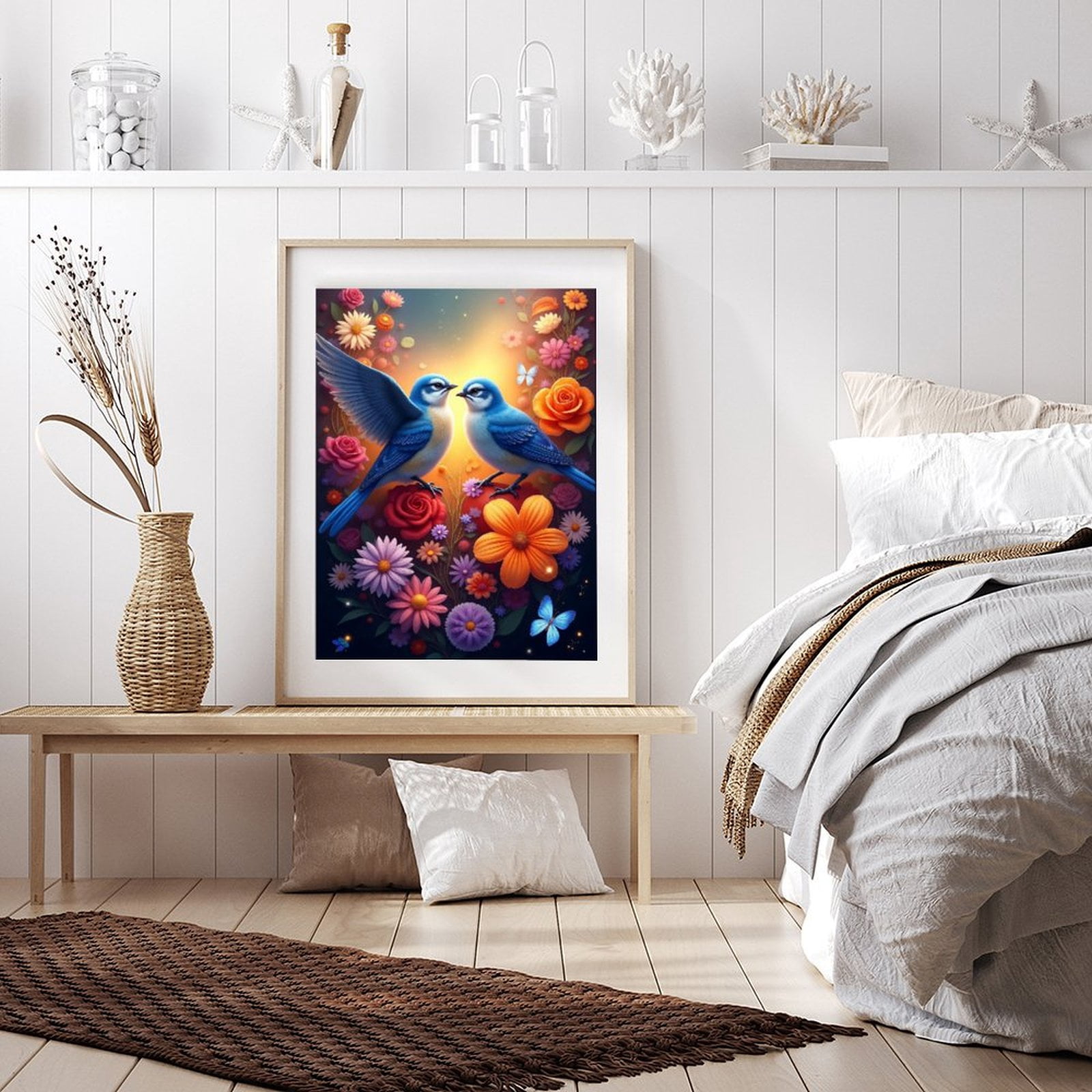Diamond Art Kits for Adults - Cute Bluebird Flower Print No.68 5D Frameless Dimond Painting Kit for Adults Beginner, Round Diamond Kits for Home Wall Decor, Gift for Women