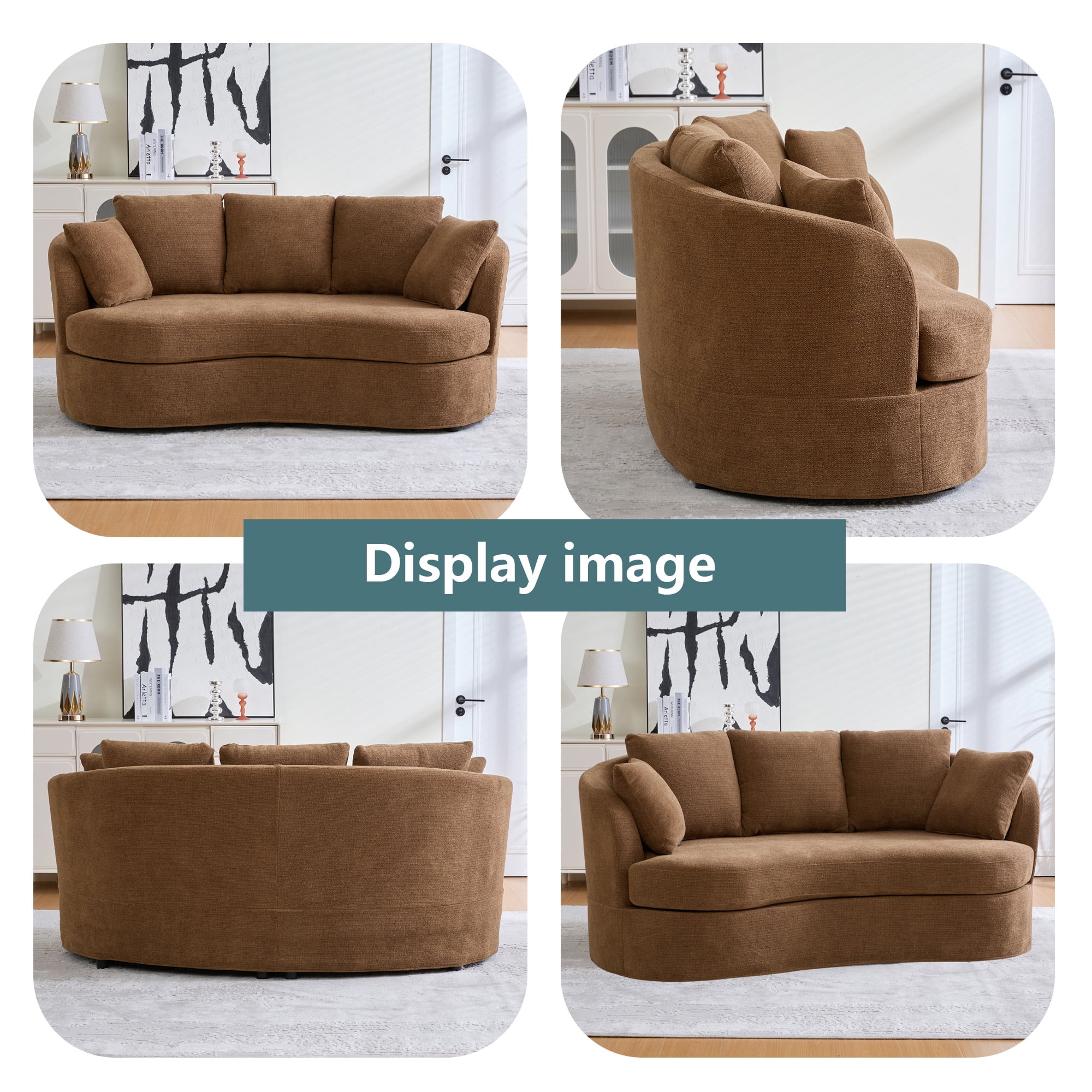 Arouseden 74" Curved Sofa for Small Spaces,Curved Loveseat Couch with 3 Cushions and 2 Throw Pillows,Chenille Loveseat with Curved Backrest,2 Seater Sofas Couch for Living Room(Curved/Camel)