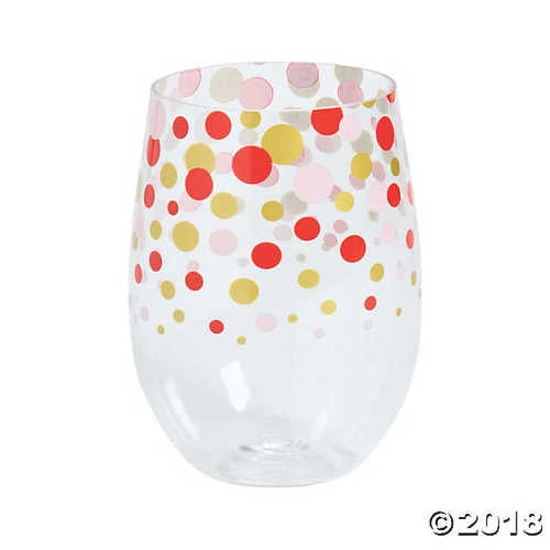 Valentine Confetti Stemless Plastic Wine Glasses
