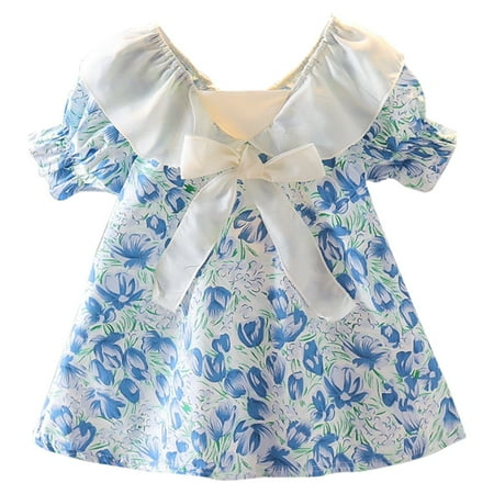 

Summer Dresses For Girls Toddler Kids Casual Bow Tie Collar Floral Dress Party Princess Dress Clothes For 12-18 Months