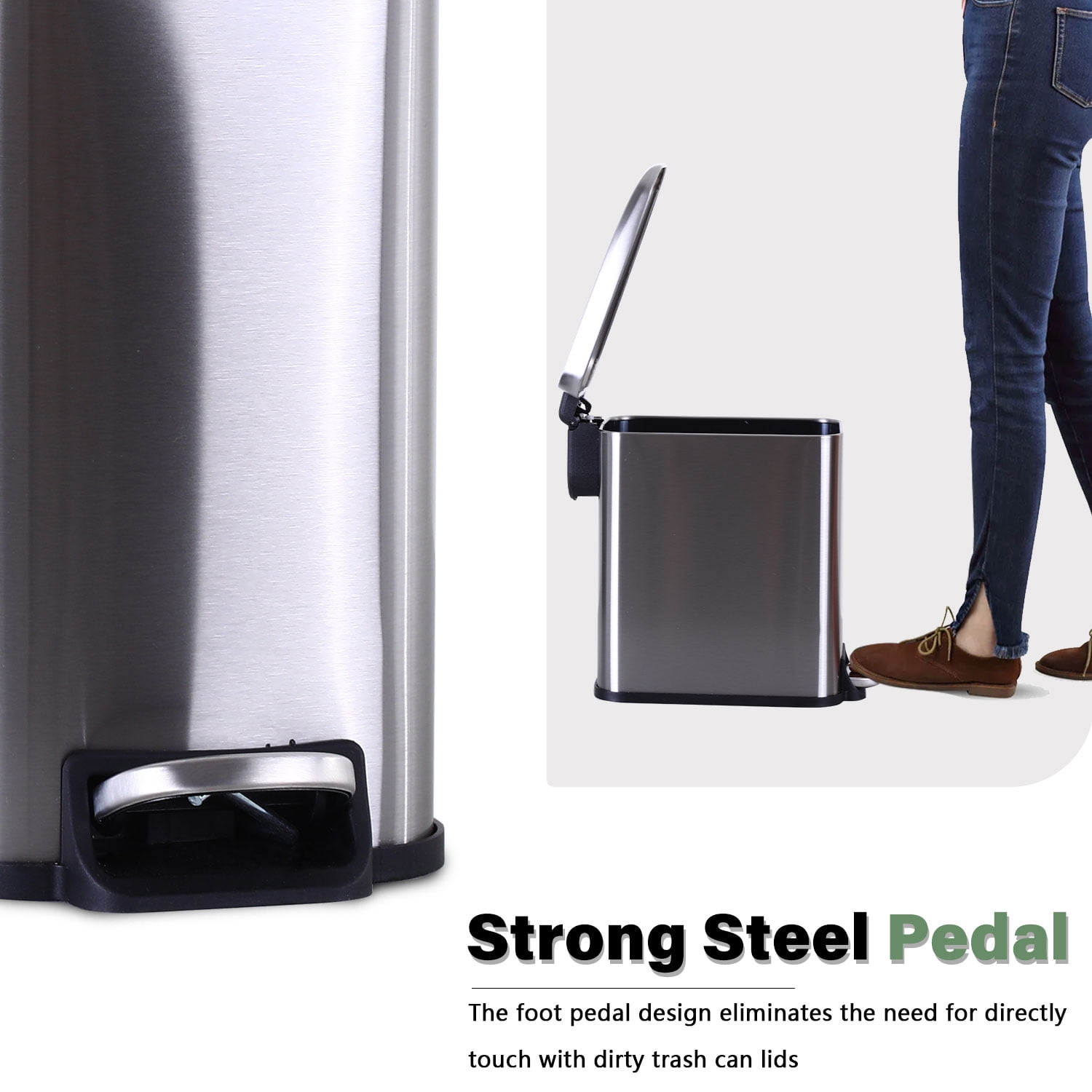 YRLLENSDAN 1.3 Gallon Bathroom Trash Can Kitchen Trash Can with Lid Stainless Steel Garbage Can Small Trash Can with Foot Pedal & Removable Bucket, SS 1 Pack