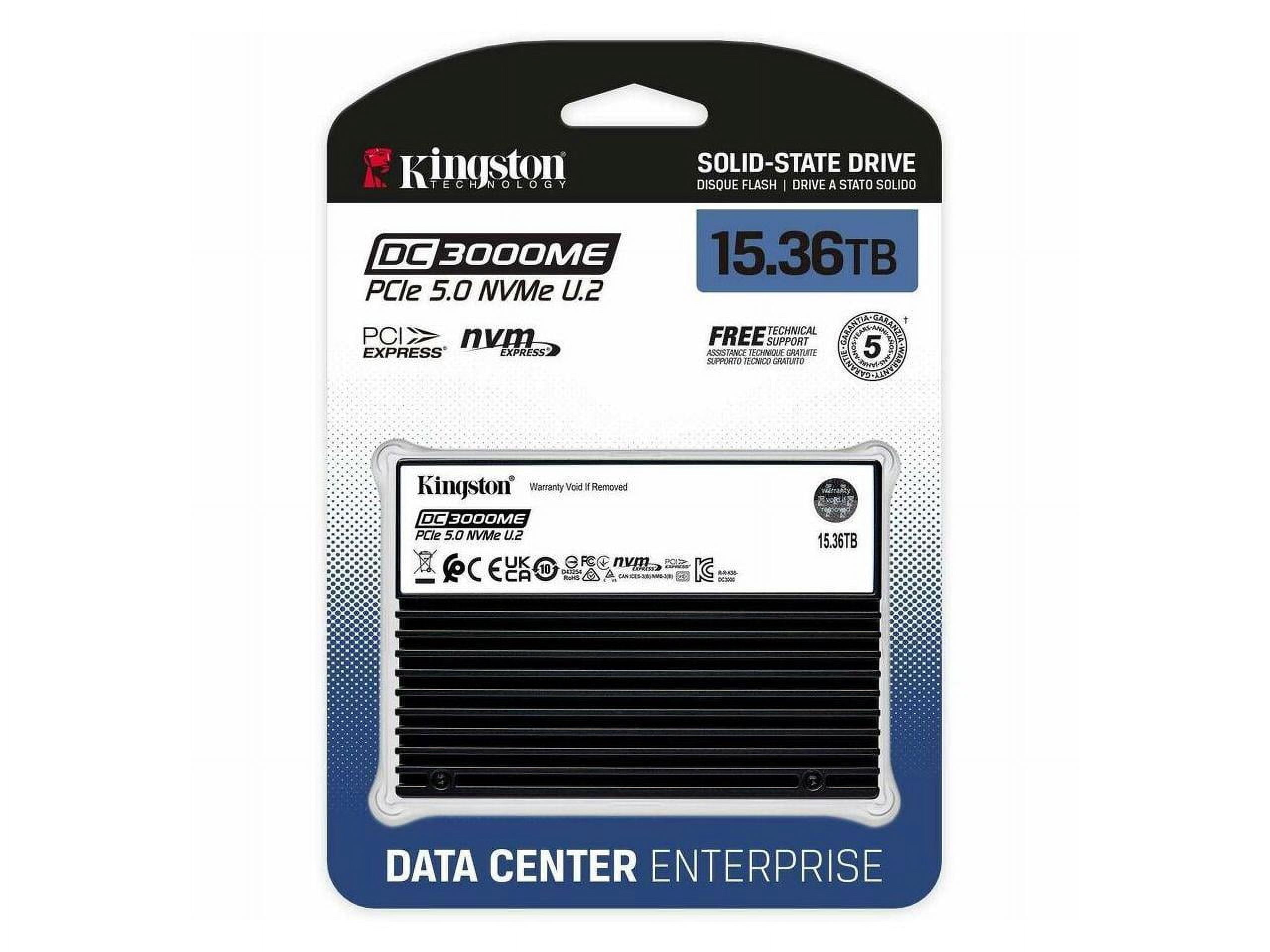 Kingston SEDC3000ME/3T8 DC3000ME 3.84 TB Solid State Drive - 2.5" Internal - U.2 (PCI Express NVMe 5.0 x4) - Server, Data Center Device Supported-1 DWPD - 7008 TB TBW - 256-bit AES Encryption Standard